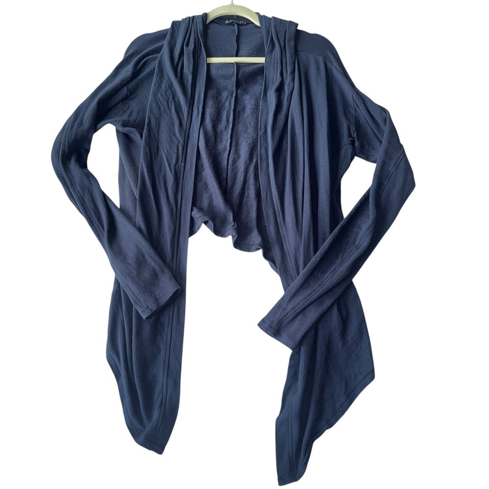 Womens Blue Drape Hooded Cardigan Waterfall‎ Open Front Long Sleeve